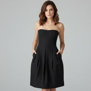 Derek Lam Italian Black Peated Pocket Strapless Dress Size 2